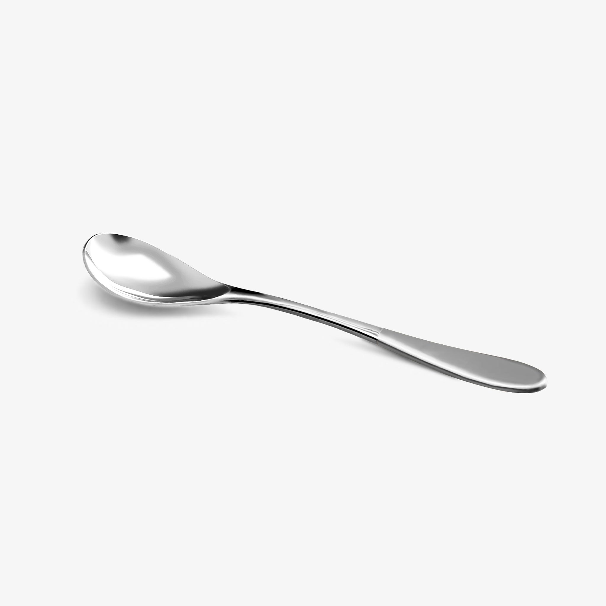 A stainless steel Rocksteady rocher spoon with a chrome top handle against a white background.

