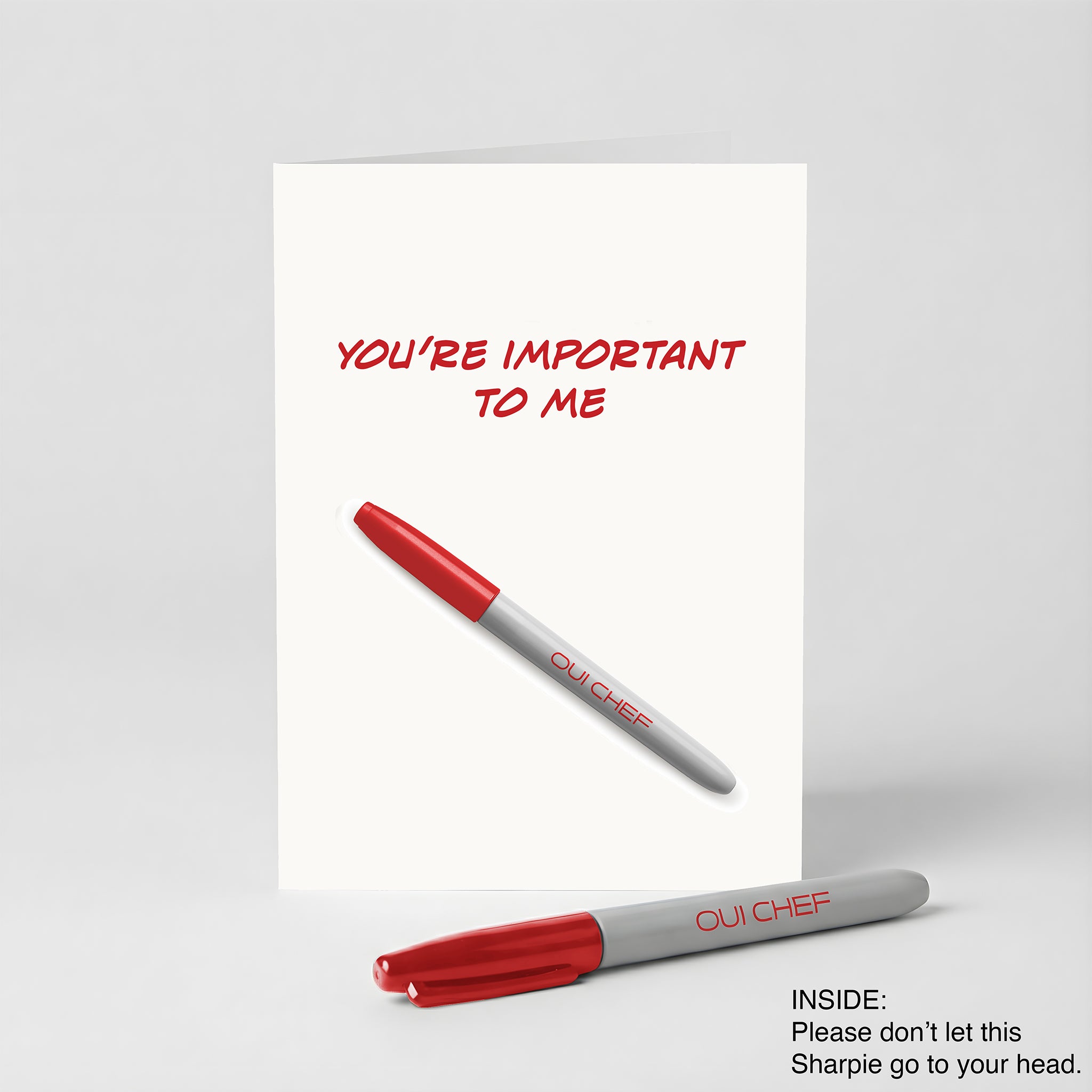 Valentines card with 'You're Important To Me' text and a red Sharpie on a white background.